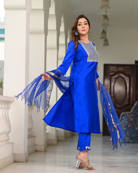 Embroidered Suit Set 256-BLU