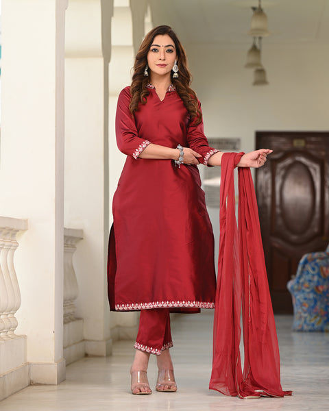 Embroidered Suit Set 257-MRN