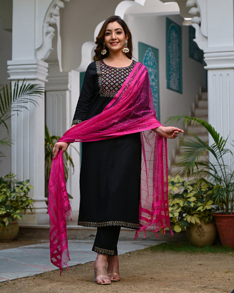 Embroidered Suit Set 260-BLK