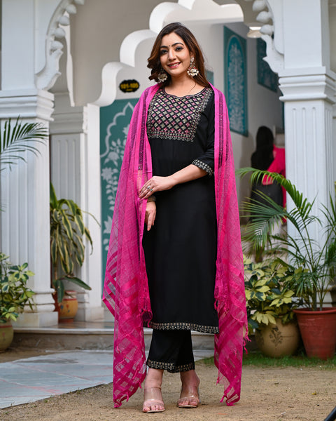 Embroidered Suit Set 260-BLK