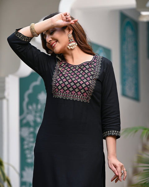 Embroidered Suit Set 260-BLK