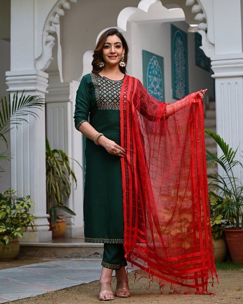 Embroidered Suit Set 260-GRN