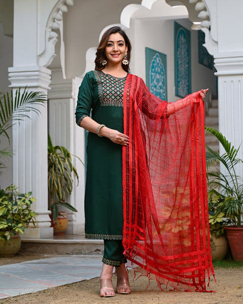 Embroidered Suit Set 260-GRN