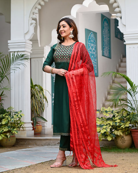 Embroidered Suit Set 260-GRN