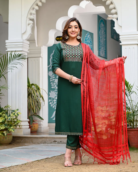 Embroidered Suit Set 260-GRN