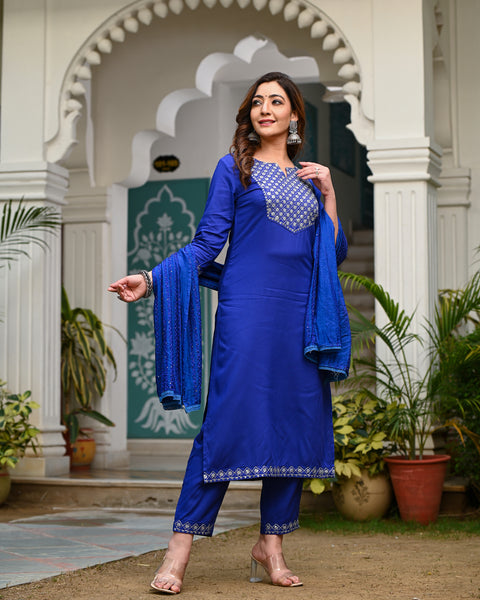 Embroidered Suit Set 261-BLU