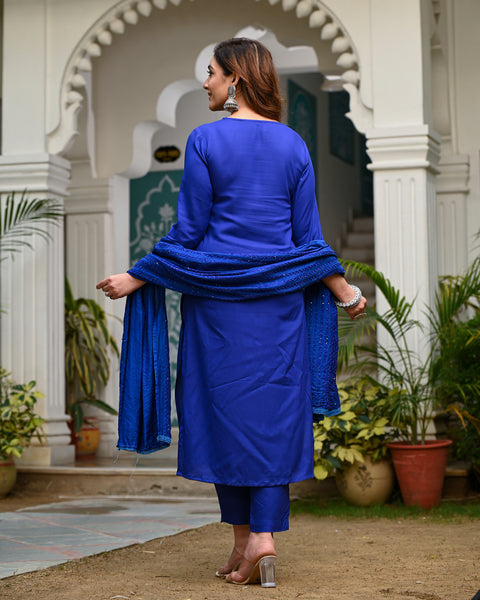 Embroidered Suit Set 261-BLU