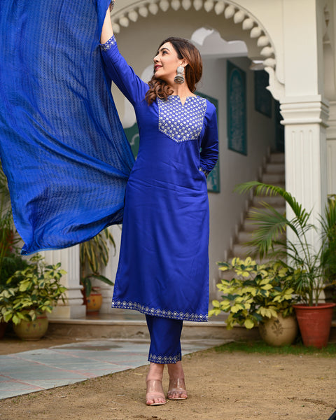 Embroidered Suit Set 261-BLU