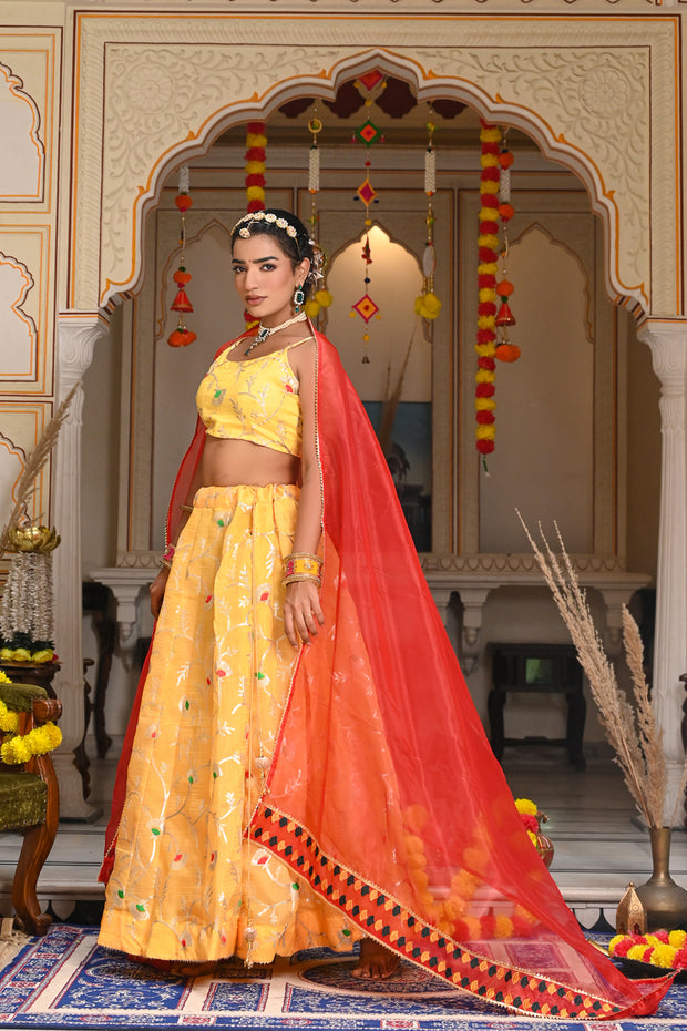 Turmeric yellow tier lehenga with blouse and dupatta. – Pallavi Jaipur