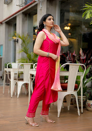 Pink Gota Embellished Suit Set With Multicolored Dupatta 212-PNK
