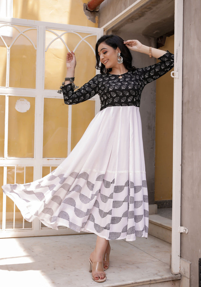 Black and 2025 white anarkali dress