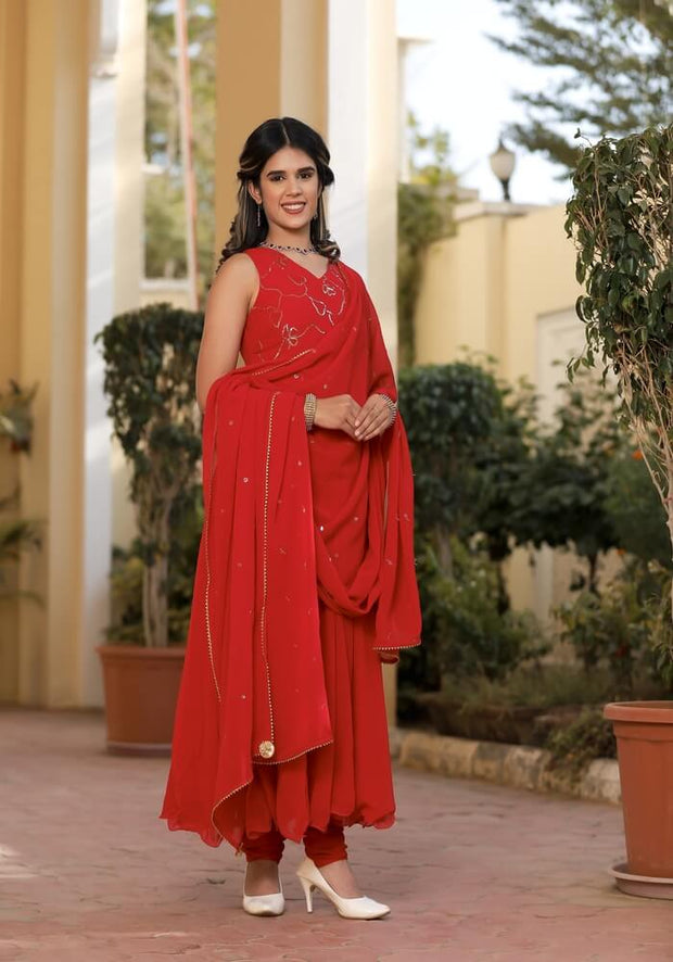 Ruhi Red Embroidered Suit Set 223-RED