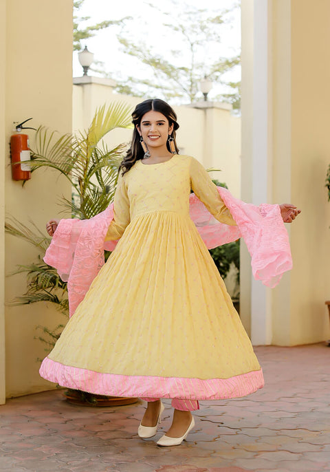 Nyra Yellow Embroidered Suit Set 224-YLW