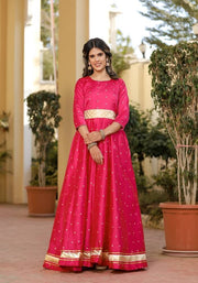 Miraya Pink Silk Party Gown 226-PNK
