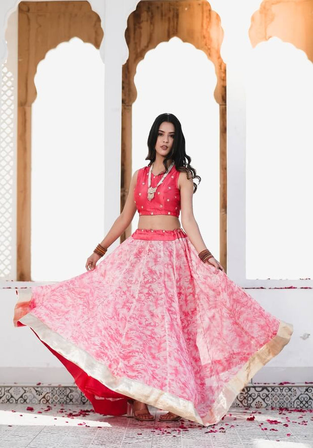 Buy Pink Tie-dye And Hand Embroidered Thread V Neck Pleated Lehenga Set For  Women by S&A by Anu Pellakuru Online at Aza Fashions.