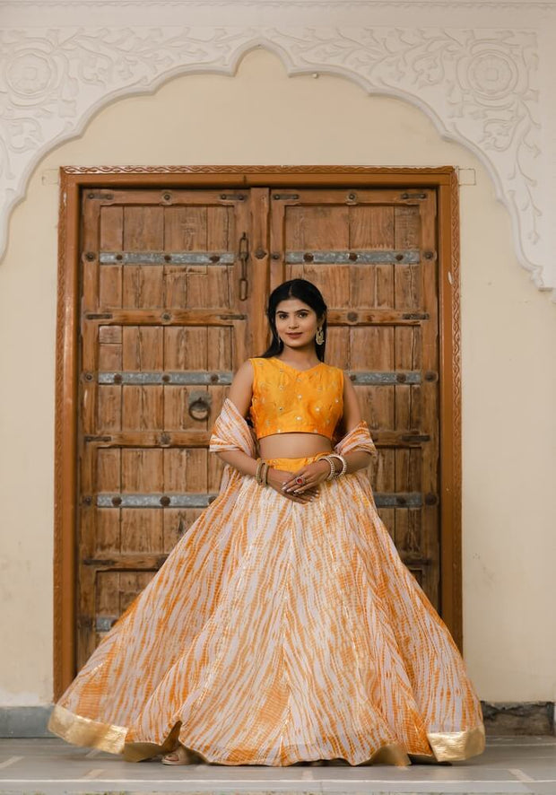 Buy Yellow Organza Hand Embroidered Thread Work Square Bridal Lehenga Set  For Women by Nehha Nhata Online at Aza Fashions.