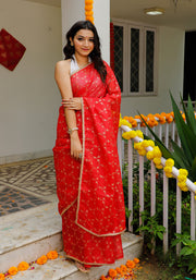 Indi Inside Red Foil Printed Kota Doriya Saree 105-RED