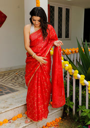 Indi Inside Red Foil Printed Kota Doriya Saree 105-RED