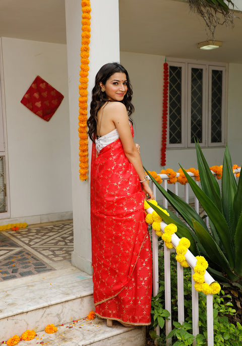 Indi Inside Red Foil Printed Kota Doriya Saree 105-RED