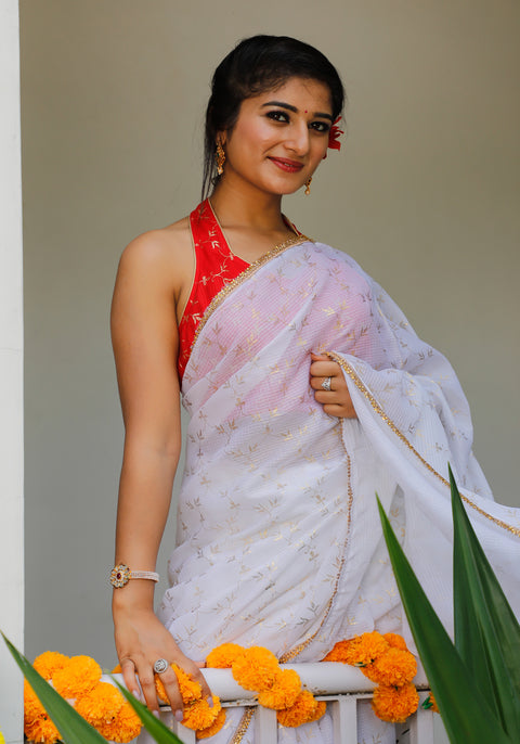 White Foil Printed Saree 105-WHT