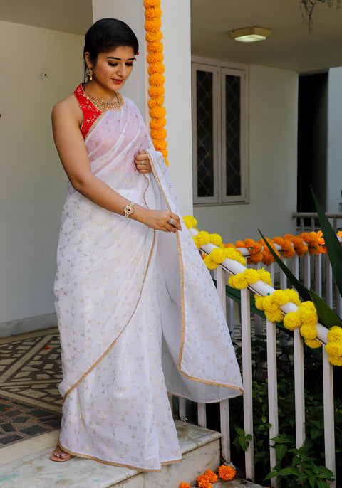 White Foil Printed Saree 105-WHT