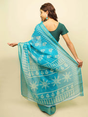 Soft cotton zari border printed saree  121-BLU