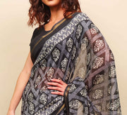 Soft cotton zari border printed saree  122-BLU