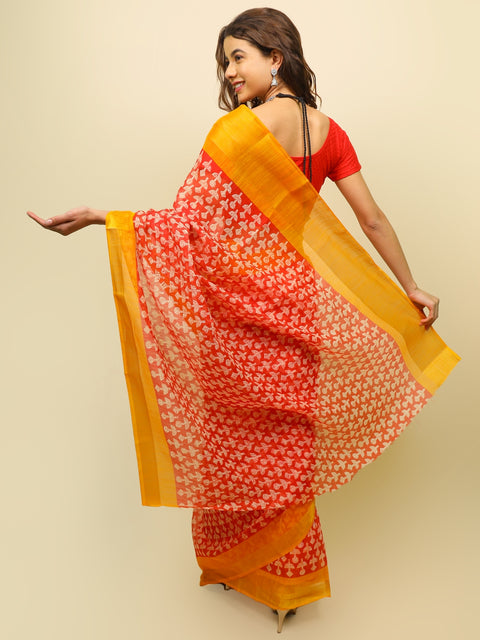 Soft cotton zari border printed saree  125-RED