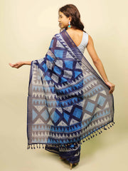 Soft cotton zari border printed saree  127-BLU