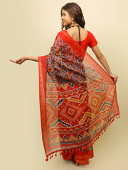 Soft cotton zari border printed saree  129-BLU