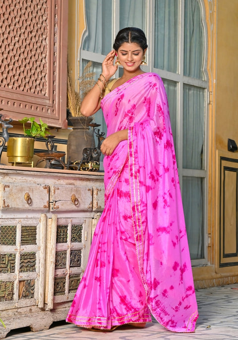 Pink Chiffon Tie-n-Dye Saree130-PNK