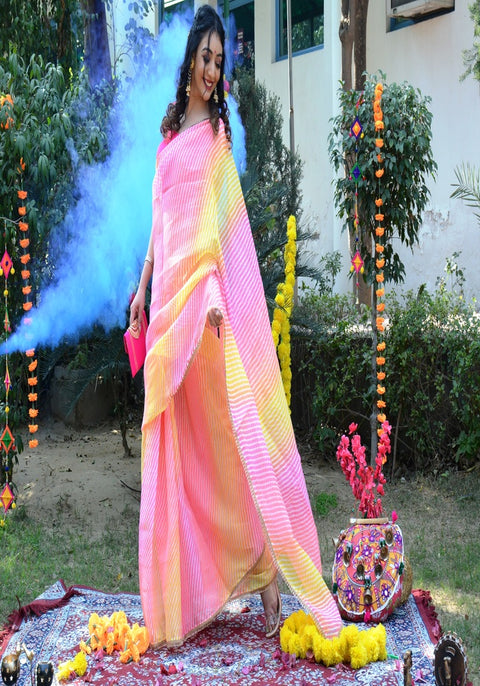 Multicolored kota Leheriya Printed Saree 111-PNK