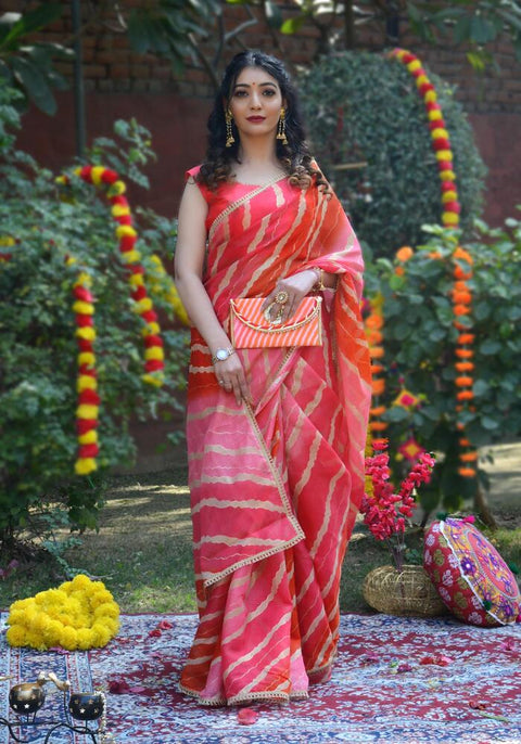 Indi Inside Peach Foil Printed Kota Doriya Saree 112-PCH