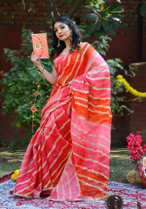 Indi Inside Peach Foil Printed Kota Doriya Saree 112-PCH